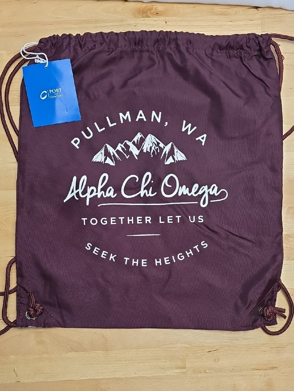 NWT Alpha Chi Omega Maroon Drawstring Backpack